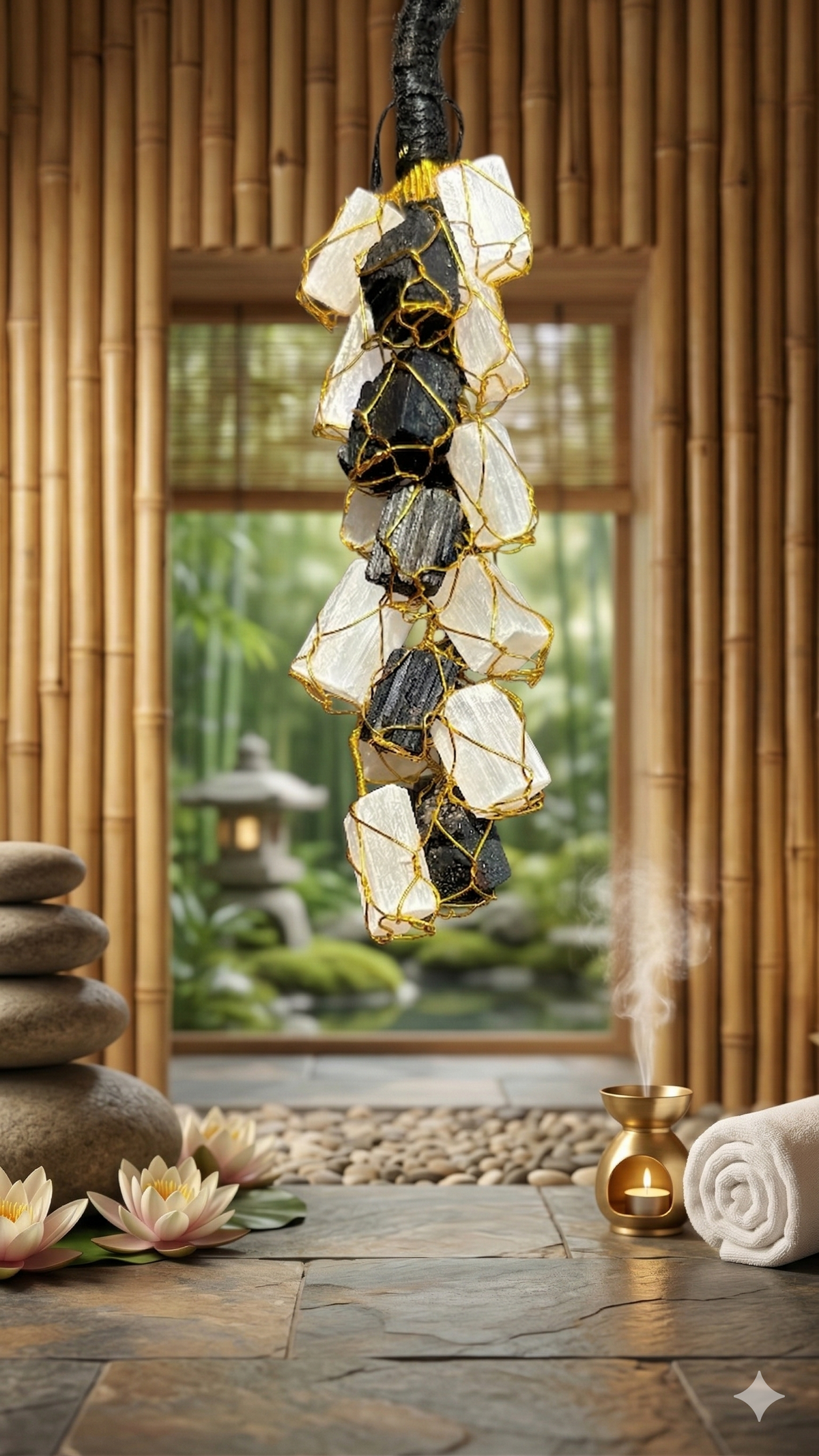 Selenite & Tourmaline Hanging Zenara